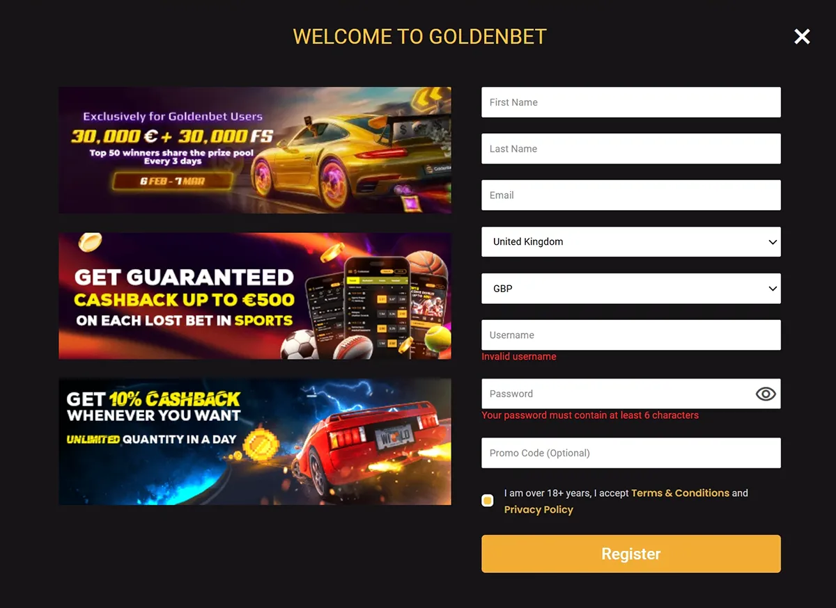 How to create a Goldenbet Casino account